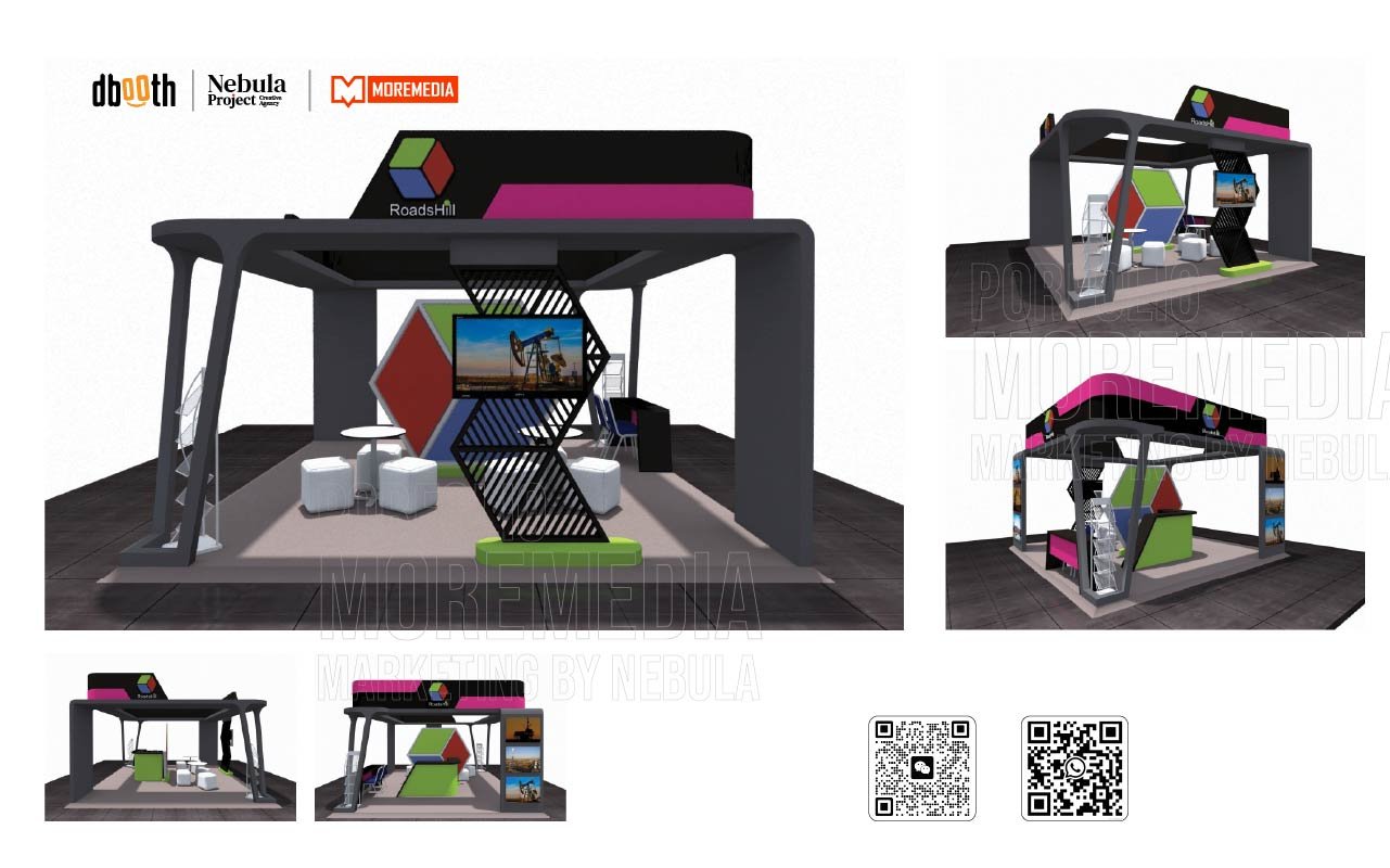 booth premium dengan finishing kayu dan LED